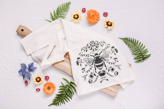 Charcoal Bee Tea Towel by Your Green Kitchen