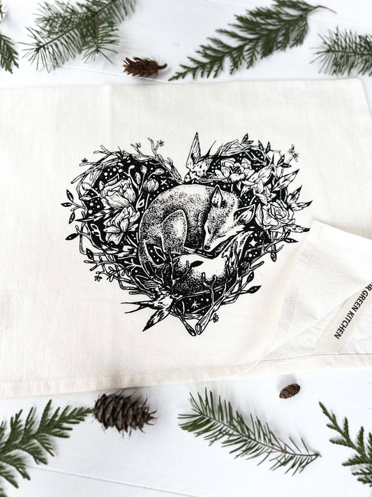 Sleeping Fox Heart Tea Towel by Your Green Kitchen