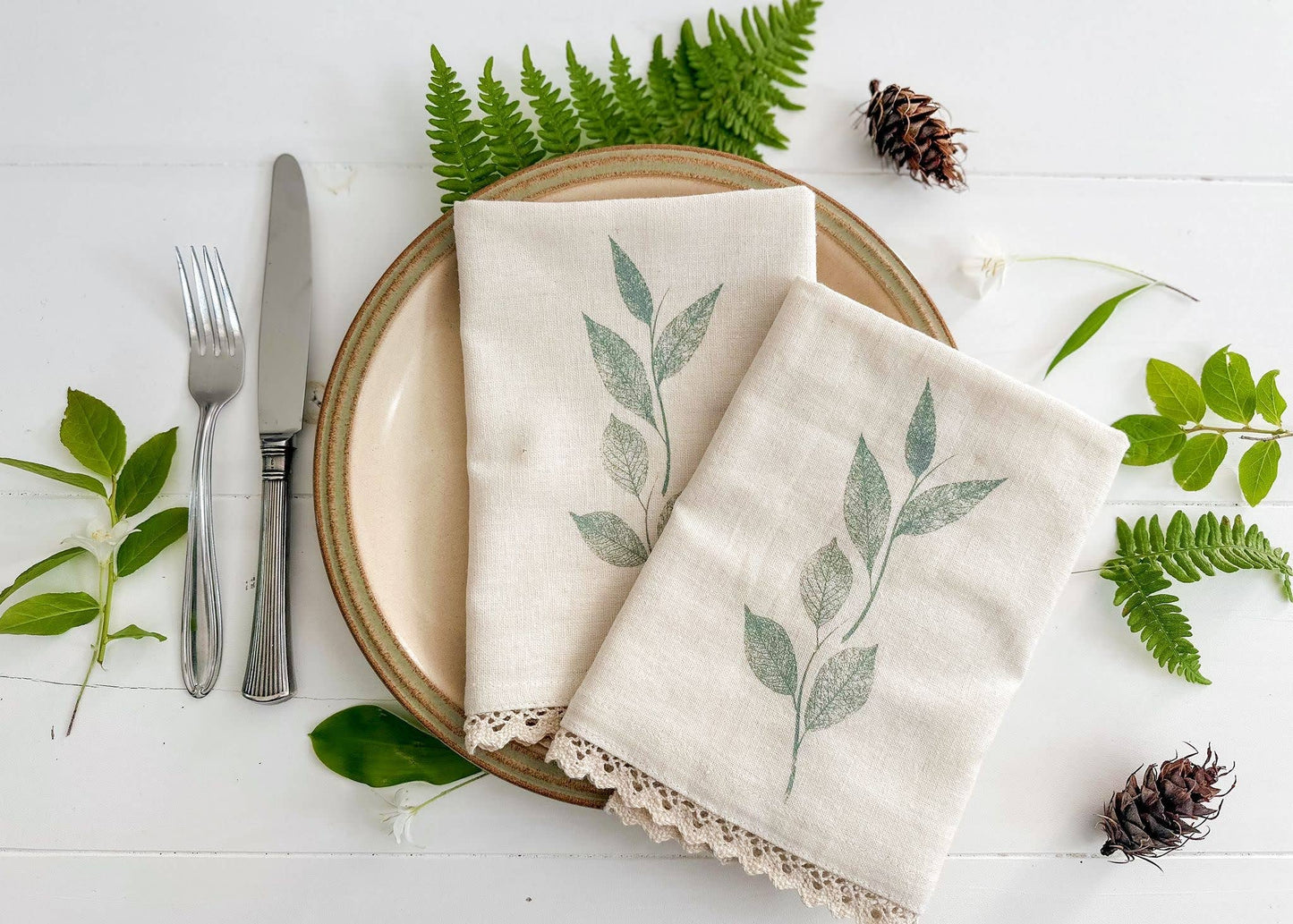 Sage Printed Organic Cotton & Linen Napkin Set (Set of 2) by Your Green Kitchen