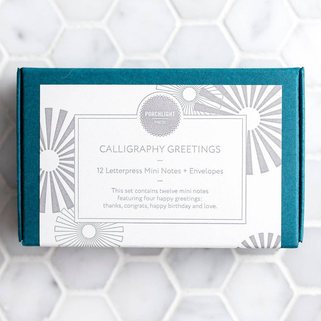Porchlight Press Letterpress - Calligraphy Mini Note - Box Set of 12