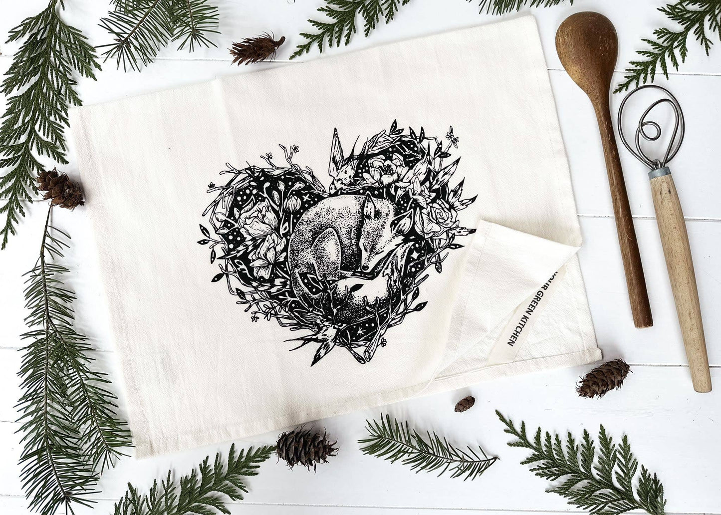 Sleeping Fox Heart Tea Towel by Your Green Kitchen