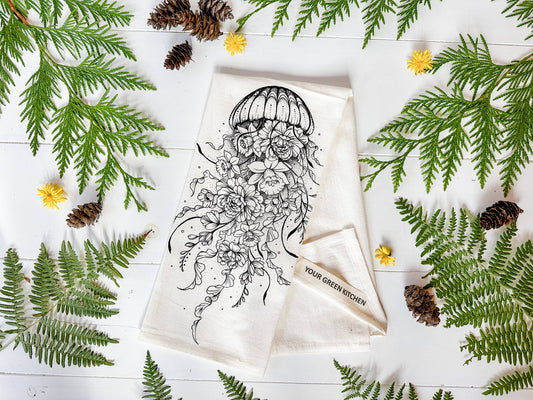 Floral Jellyfish Tea Towel by Your Green Kitchen
