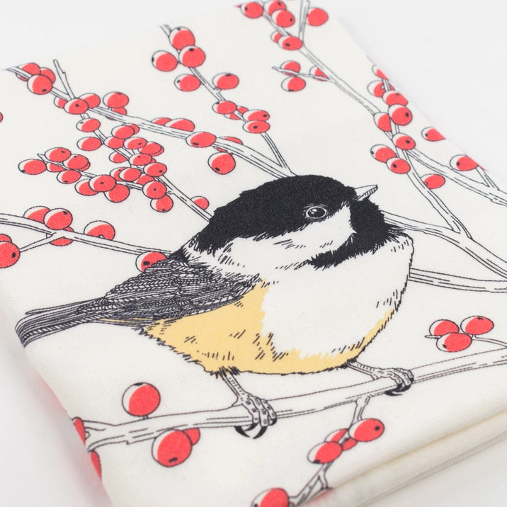 NEW! Black-Capped Chickadee Tea Towel - West Coast Birds by Porchlight Press Letterpress