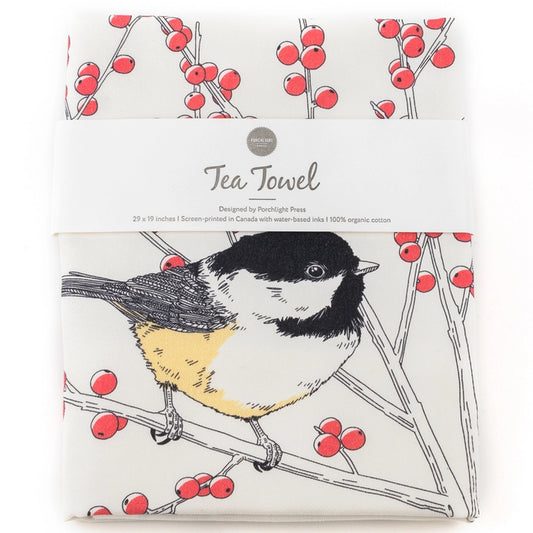 NEW! Black-Capped Chickadee Tea Towel - West Coast Birds by Porchlight Press Letterpress