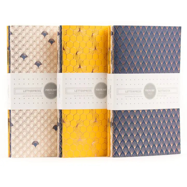 Set of 3 Pocket Notebooks with Geometric Foil by Porchlight Press Letterpress