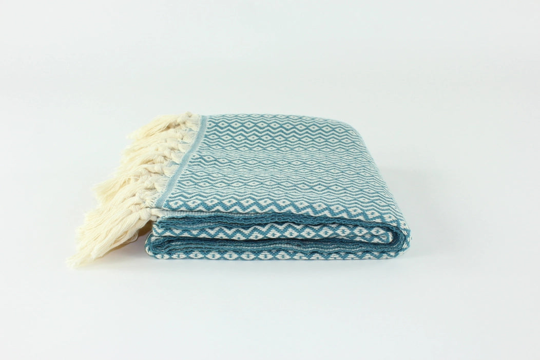 NEW! Premium Turkish Diamond Pattern Peshtemal Towel in Teal Green by Turkish Linens & Towels