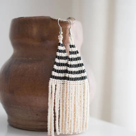 Raya Beaded Fringe Earrings by Fair + Simple